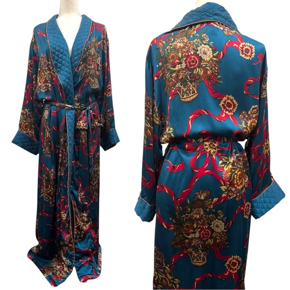 Victoria’s Secret Silk Quilted 90s Teal Luxury Gold Label Maxi Gown Vintage Robe - Picture 7 of 10